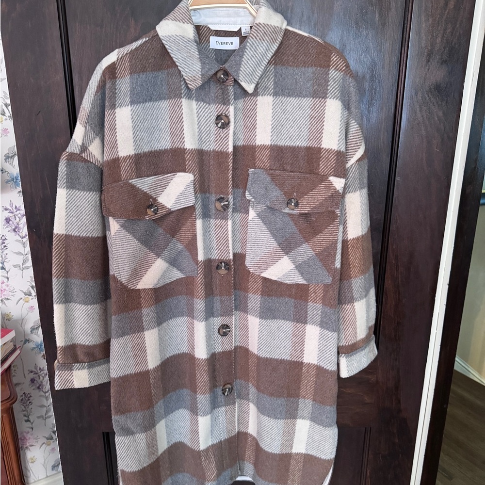Evereve Checkered Overshirt in Brown and Gray